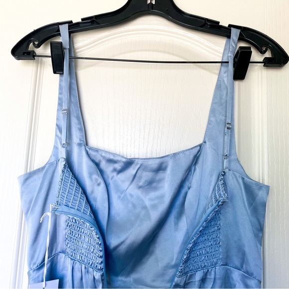 Reformation Dress Solay Silk Blue Slit Wedding Corset Maxi Mineral 0 NWT - Picture 6 of 10